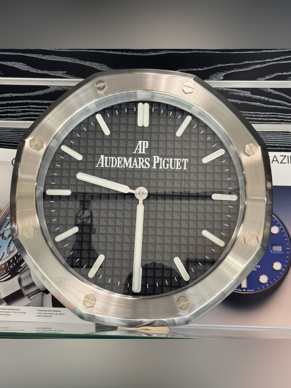 AP Royal Oak Wall Clock | Silver Bezel Insert | Black Dark Dial Face